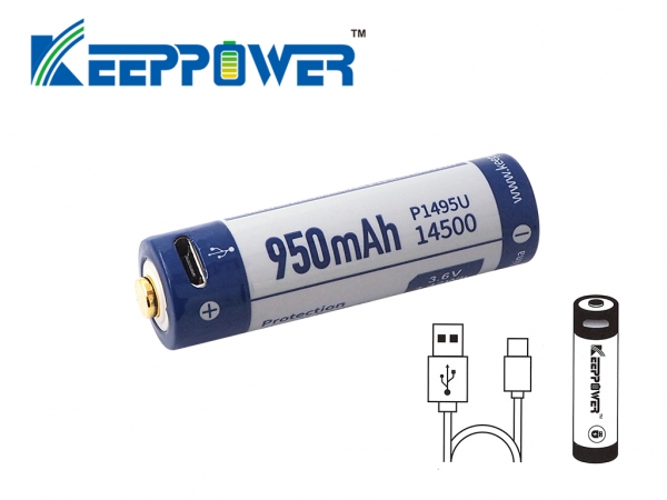 Keeppower 14500 Li-Ionen Akku 950mah Micro-USB ladbar