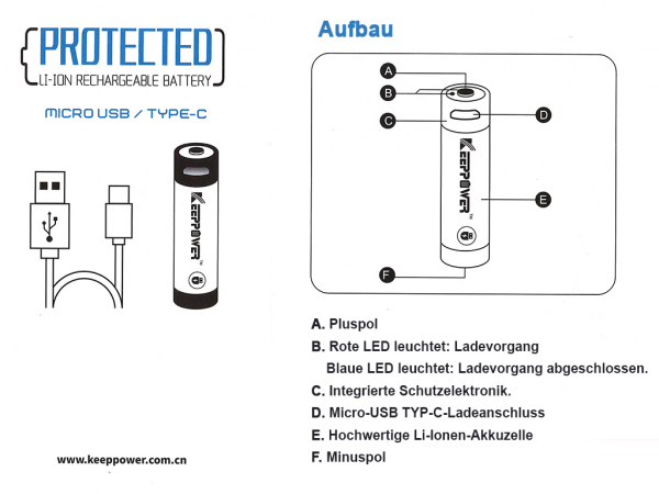 Keeppower 21700-5000mAh PCB mit USB Port