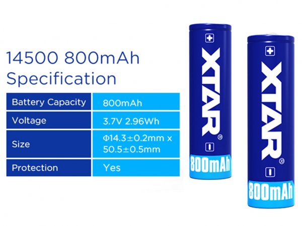 Xtar 14500 / 800 mAh Li-Ion Akku PROTECTED