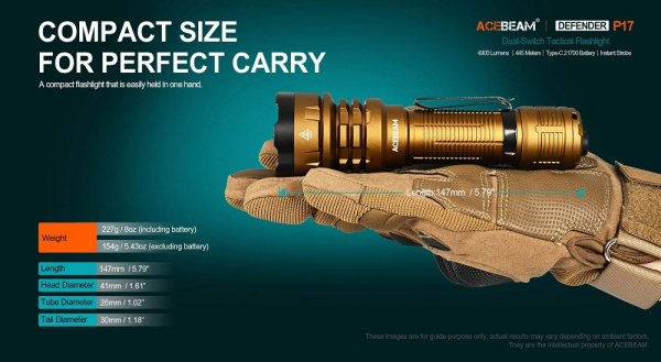 ACEBEAM-Defender-P17-sand-taktische-LED-Taschenlampe-Gatzetec  IPX65