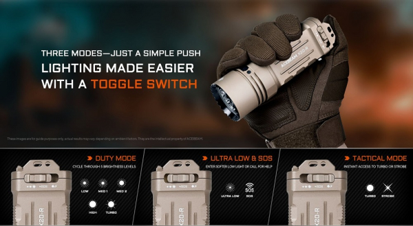 ACEBEAM X20R sand Taschenlampe bei Gatzetec Seitenansicht