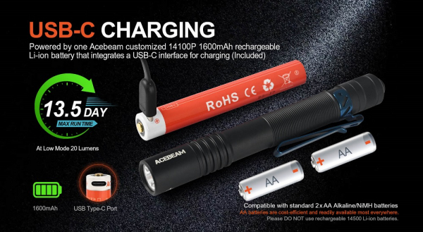 Acebeam-Pokelit-2AA-Taschenlampe-bei-Gatzetec 14100 USB