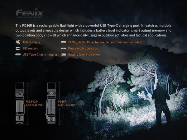Fenix-PD36R-Taschenlampe hell
