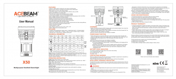 ACEBEAM X50 Bedienungsanleitung