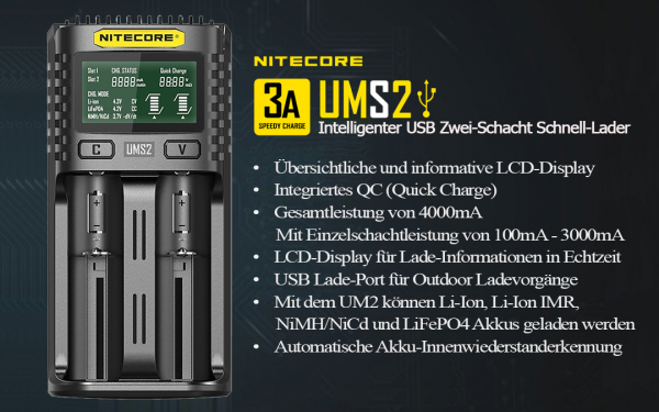 Nitecore UMS2 Ladegerät