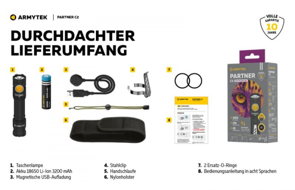 ARMYTEK Partner C2 Magnet USB warmweiss